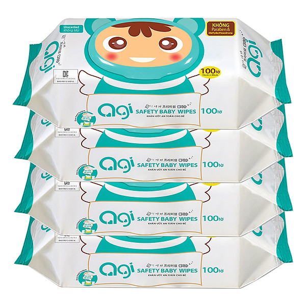 Bộ 4 Gói Khăn Ướt Không Hương Agi (100 Tờ x 4) - Giao Mẫu Ngẫu Nhiên