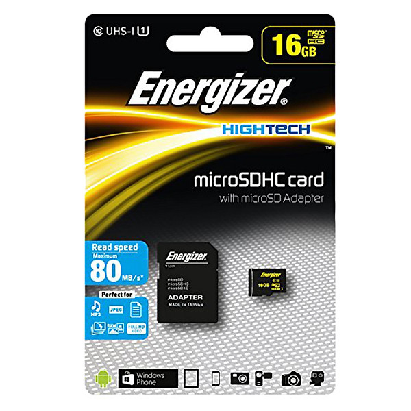 Thẻ Nhớ Energizer 16GB Micro SDHC Class 10 Up To 80mb/s (Kèm Adapter) FMDABH016A