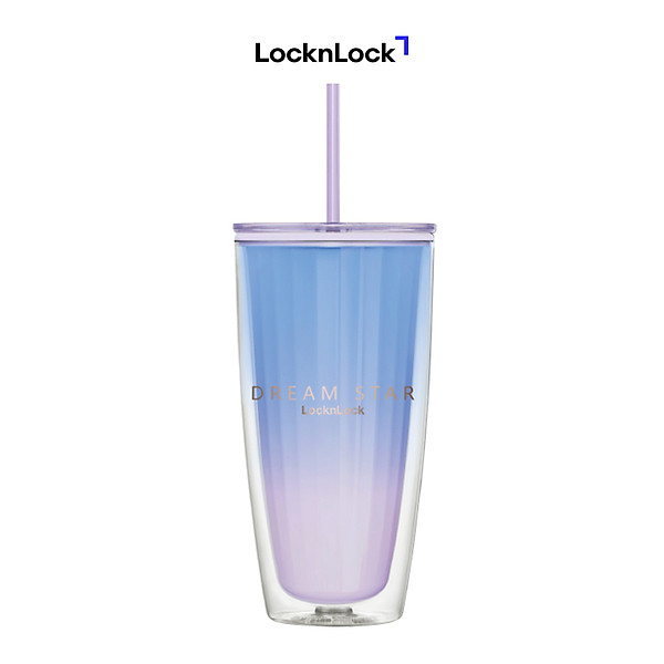 Ly nhựa 2 lớp LocknLock kèm ống hút Dream star Double wall cold cup 750ml HAP522