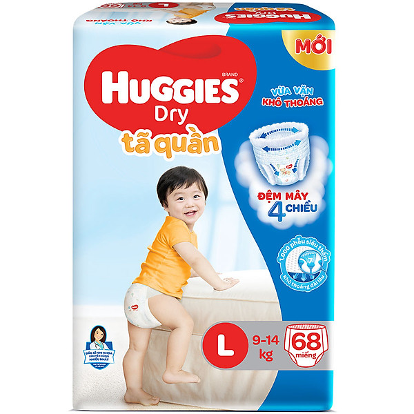 Tã Quần Huggies Dry Gói Cực Đại L68 (68 Miếng) – Bao Bì Mới