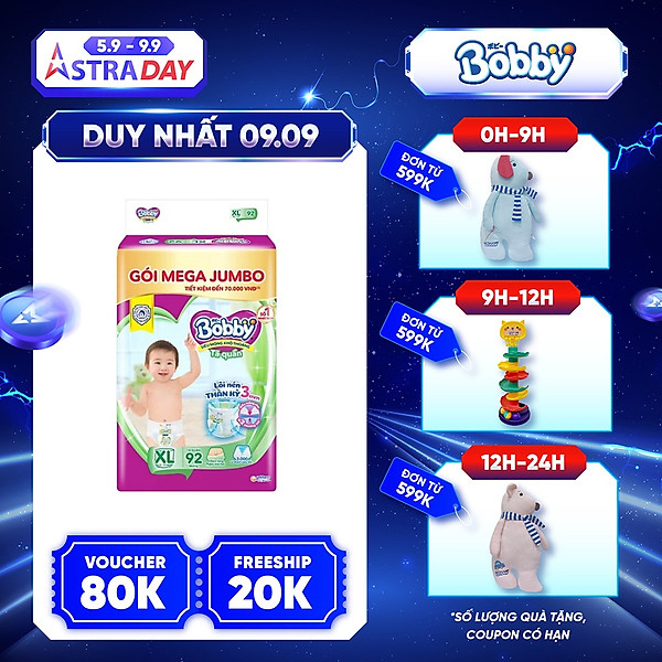 Tã/Bỉm Quần Bobby Mega Jumbo Xl92 – Lõi Nén Thần Kì 3Mm – Siêu Mỏng Khô Thoáng Bất Ngờ