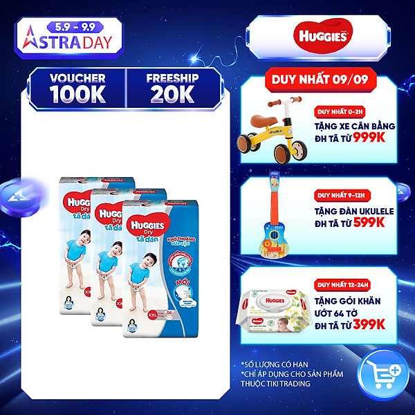Combo 3 Gói Tã Dán Huggies Dry Gói Cực Đại Xxl56 (56 Miếng) – Bao Bì Mới