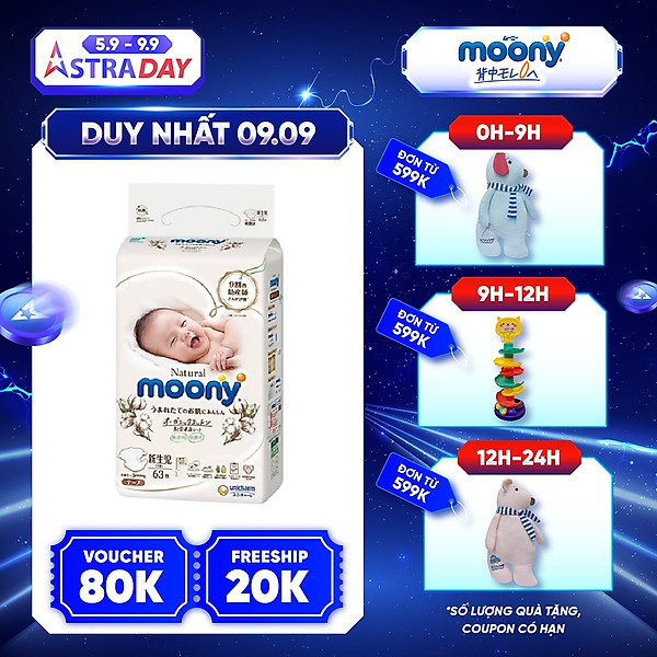 Tã Dán Moony Natural Bông Organic Newborn 63 (63 Miếng)