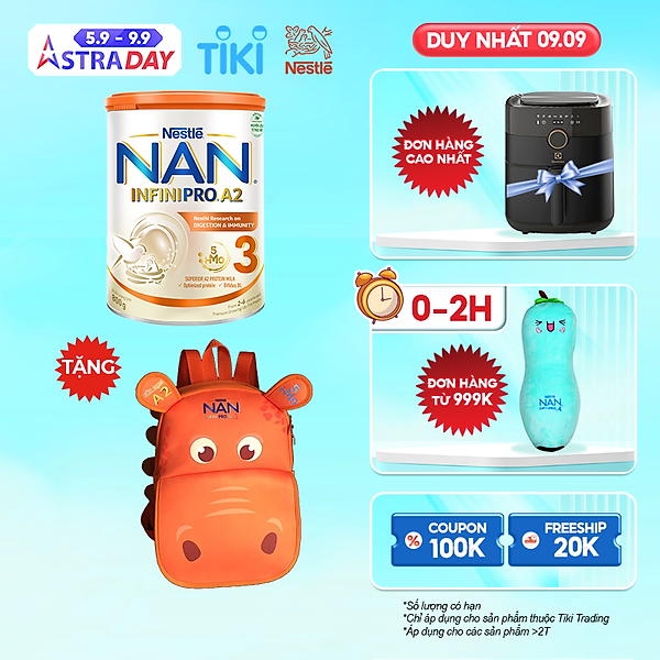 Sữa Bột Nestlé Nan Infinipro A2 3 Cho Trẻ Từ 2-6 Tuổi Hộp 800G + Tặng 1 Balo Thú Cưng