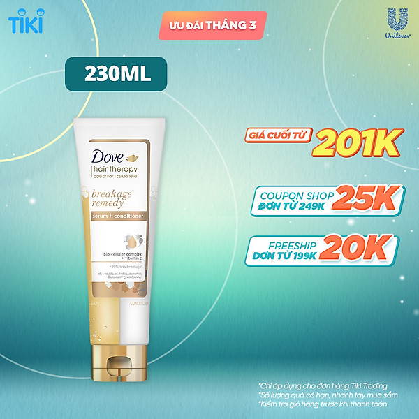 Kem Xả Serum 2 trong 1 Dove Breakage Remedy Phục hồi và Ngăn gãy rụng 230 ml