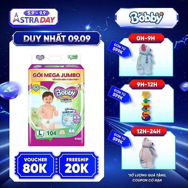 Tã Quần Bobby Mega Jumbo L104 – Lõi Nén Thần Kì 3Mm – Siêu Mỏng Khô Thoáng Bất Ngờ