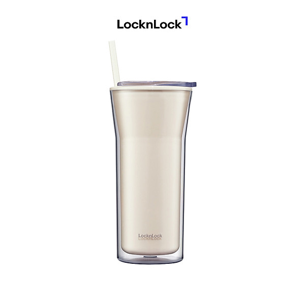 Ly nhựa 2 lớp Daily Essential LocknLock HAP526 - Ống hút cùng màu - Nắp đậy trong suốt - Kèm cọ vệ sinh - Dung tích 770ml