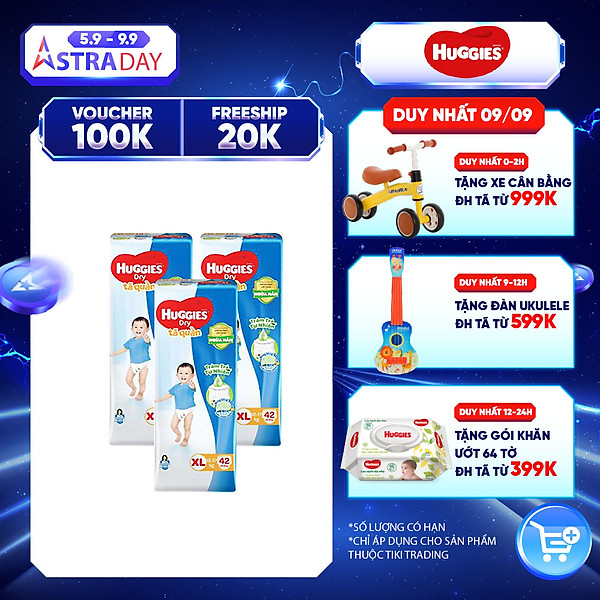 Combo 3 Gói Tã Quần Huggies Dry Tràm Trà Tự Nhiên Gói Đại