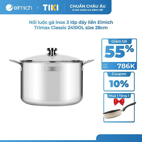 Nồi luộc gà inox 3 lớp đáy liền Elmich Trimax Classic 2410OL size 28cm