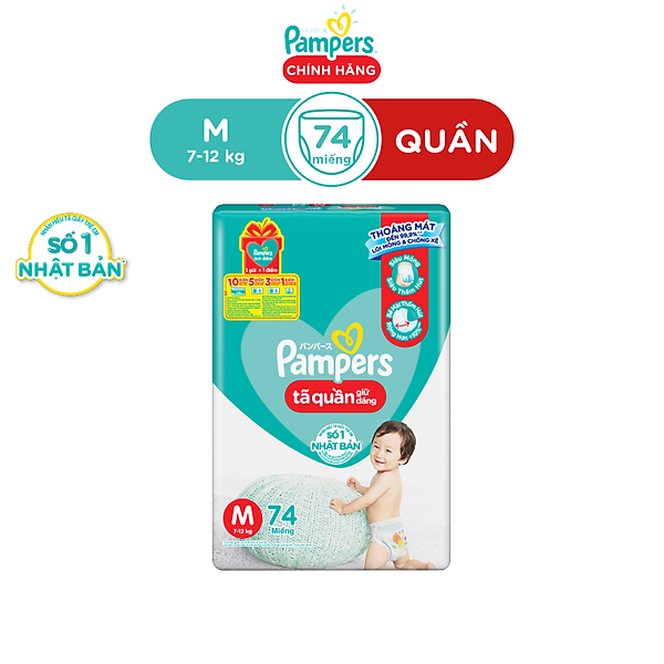 Tã/ Bỉm Quần Pampers Giữ Dáng Gói Cực Đại Size M(74 Miếng, 7-12Kg)/ L(68 Miếng, 9-14Kg)/ Xl (62 Miếng, 12-17Kg)/ Xxl (56 Miếng, 15-25Kg)