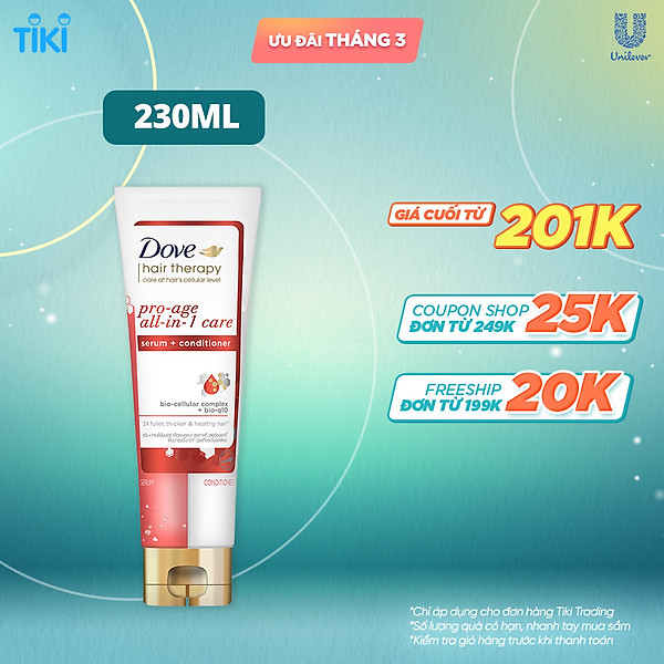 Kem Xả Serum 2 trong 1 Dove Pro-age Tóc phồng dày và Ngăn lão hóa 230 ml