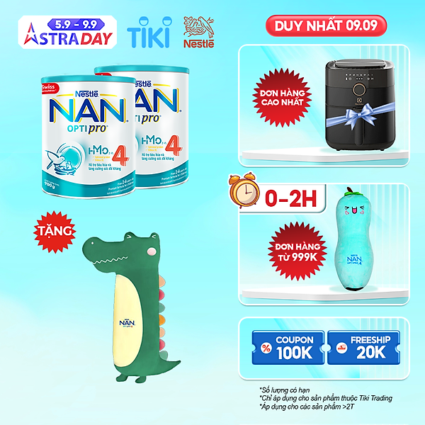 Combo 2 Lon Sữa Bột Nestlé Nan Optipro 4 Hmo Lon 900G