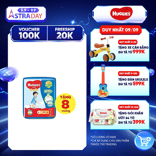 Tã Quần Huggies Dry Tràm Trà Tự Nhiên Gói Cực Đại L68 (68 Miếng)
