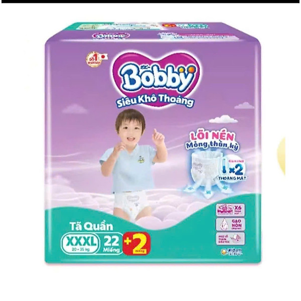 Tặng Thêm 2 Miếng Bên Trong - Tã Quần Trẻ Em Bobby Size XXXL 22 Miếng 20 Đến 35 Kg - Bỉm Quần Cho Bé Bobby Size Cực Đại XXXL22 | XXXL