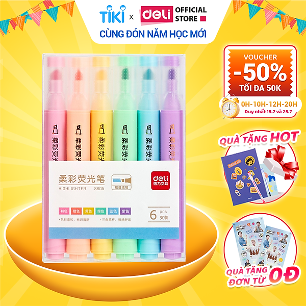 Set 6 Chiếc Bút Highlight Hai Đầu Bút Nhớ Dòng Đánh Dấu Dạ Quang Take Note Ghi Chú Deli - Bảng Màu Pastel Macaron - 33002 S605 S735 S134