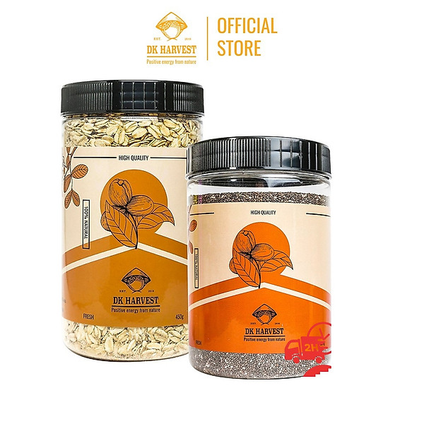 COMBO SIÊU TIẾT KIỆM - 1 Hũ Yến Mạch Cán Dẹt Dk Harvest 450g + 1 Hũ Chia Đen Dk Harvest 500g