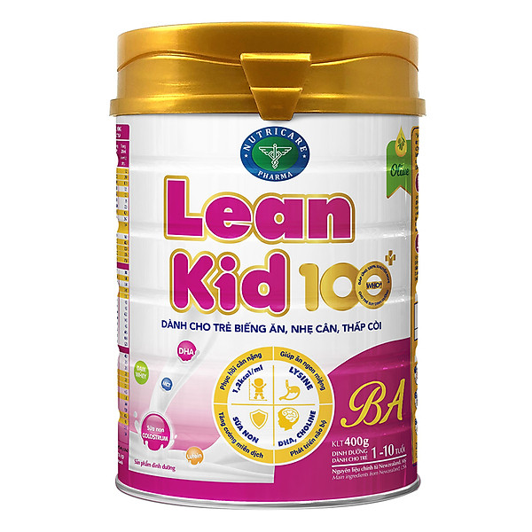 Sữa Leankid 100 +Ba Nutricare Dành Cho Trẻ Biếng Ăn, Thấp Còi