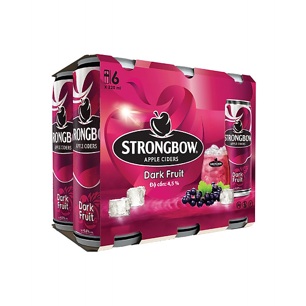Lốc 6 lon nước táo lên men Strongbow Vị Dâu đen 320ml/lon
