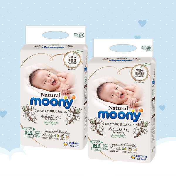 [Combo 2 Bịch] Bỉm Dán Moony Natural Newborn 63 Miếng