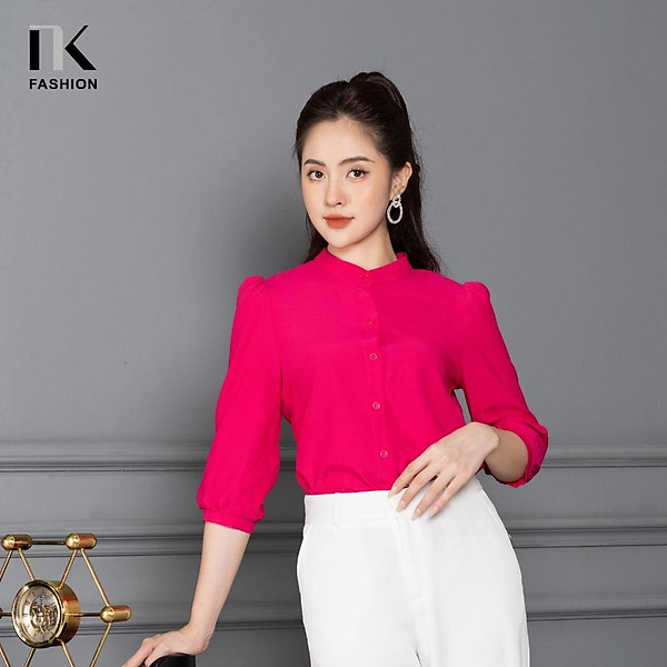 Áo Sơ Mi Cổ Tàu Tay Bồng NK Fashion Thiết Kế Đơn Giản Trơn Màu Trẻ Trung , Chất Vải Nhập Hàn Cao Cấp Không Nhăn NKSM2205008