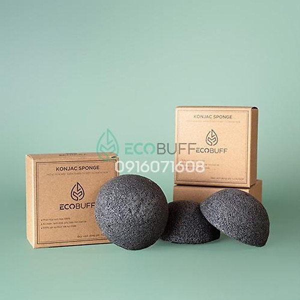 Combo 2 Miếng Mút Rửa Mặt Konjac Sponge Ecobuff Than Hoạt Tính