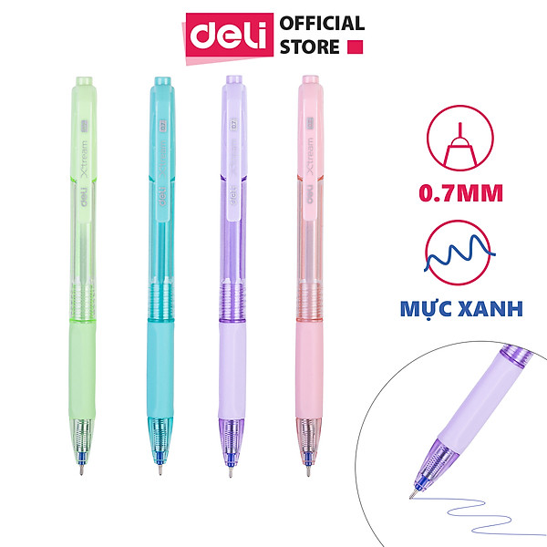 Bút bi bấm ngòi 0.7mm mực xanh Deli - Màu sắc theo lựa chọn - 1 chiếc - EQ199-BL