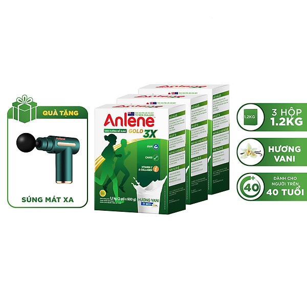 Combo 3 Sữa Bột Anlene Gold 3X Hương Vanilla (Hộp giấy 1200g) - Tặng máy massage cầm tay
