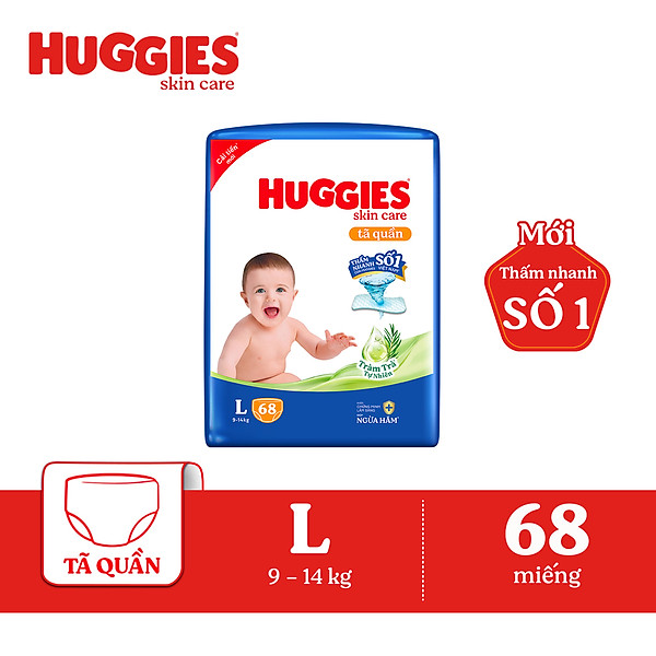 Tã/bỉm quần Huggies Skin Care Super Jumbo L68 miếng với tràm trà dịu da