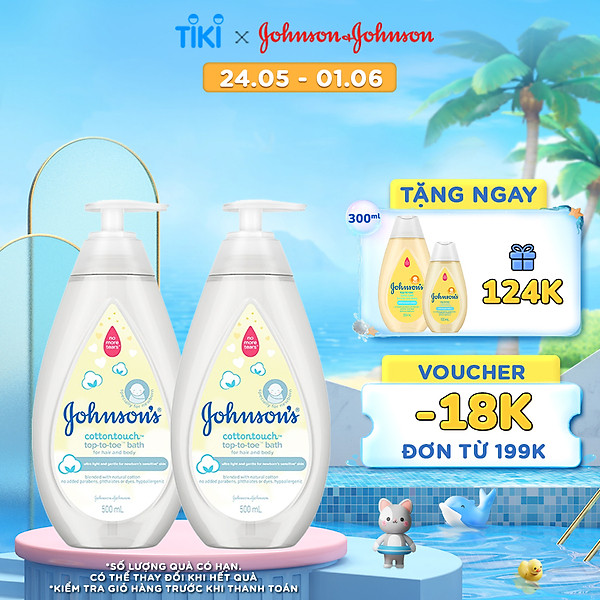 Combo 2 Chai Sữa Tắm Gội Toàn Thân Mềm Mịn Johnson' Baby Bath Cotton Touch 500mlx2