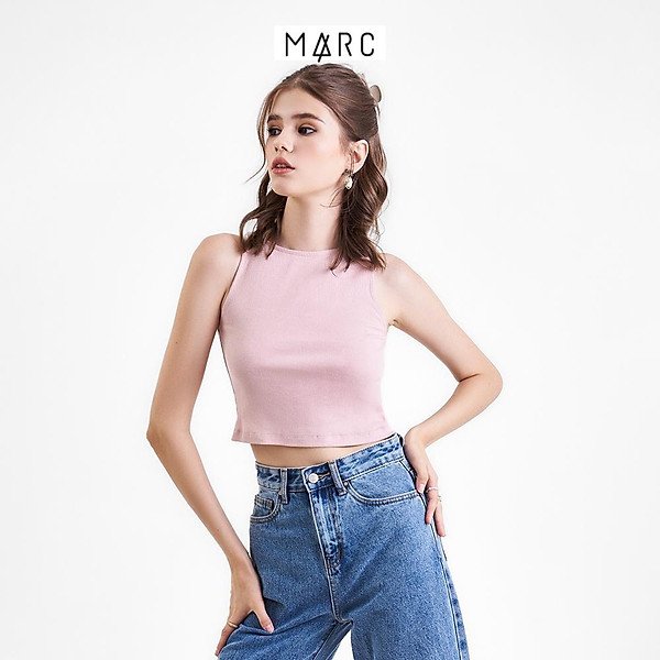 Áo thun croptop nữ Marc Fashion 3 lỗ cổ thuyền FALH061722 – hồng nhạt