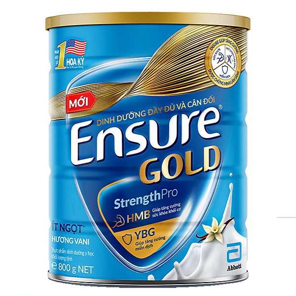 Thực phẩm dinh dưỡng y học Ensure Gold hương vani ít ngọt 800g/850g