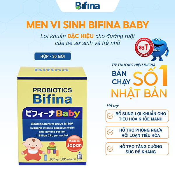Men vi sinh cho bé – Bifina Baby Nhật Bản – Tiêu hóa khoẻ, hỗ trợ giảm táo bón, tăng đề kháng -Hộp 30 gói