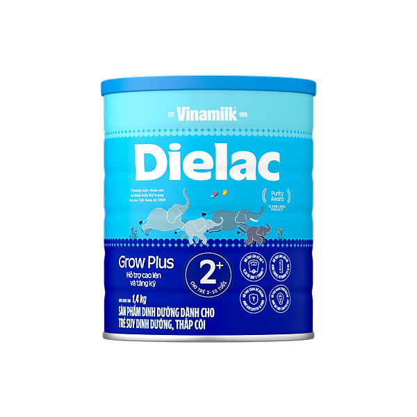 Sữa bột Vinamilk Dielac Grow Plus 2+ Hộp thiếc 1400g (Sữa Non)