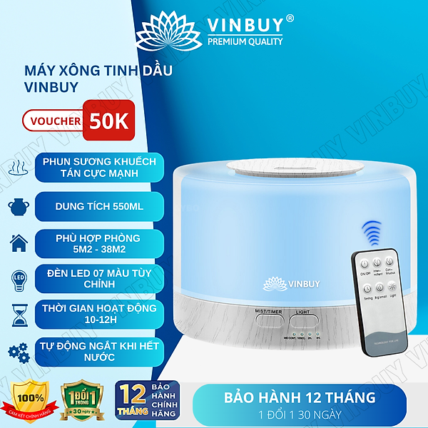 Máy Khuếch Tán Tinh Dầu Cao Cấp - Giữ Ẩm Da - Giúp Khử Mùi - Lọc Không Khí Trong Lành - Khuếch Tán Tinh Dầu Tỏa Hương Thơm Phòng - Tạo Không Gian Thư Giãn - Tặng Kèm Điều Khiển Từ Xa - Hàng Chĩnh Hãng - VinBuy