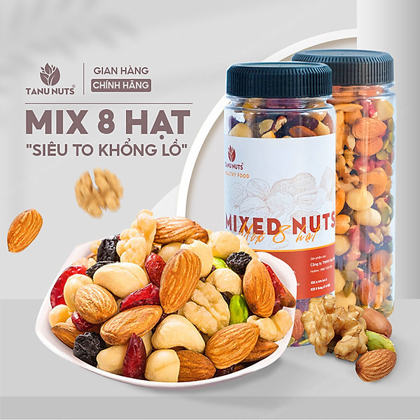 Hạt dinh dưỡng mix 8 loại TANU NUTS hũ 350g/500g, ngũ cốc granola ăn kiêng giảm cân tốt cho người tập yoga, bà bầu.