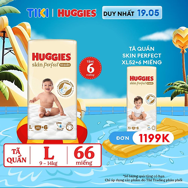 Tã quần Huggies Skin Perfect L Super Jumbo 60+6 miếng với 2 vùng thấm giảm kích ứng da