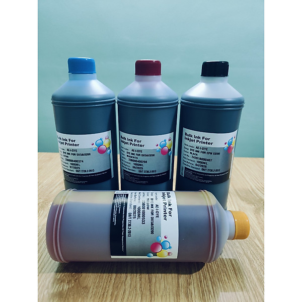 Set 4 chai Mực nước dye ink ( 1 lít/ chai) màu xanh tương thích Epson Dx5 I3200, hàng nhập khẩu.
