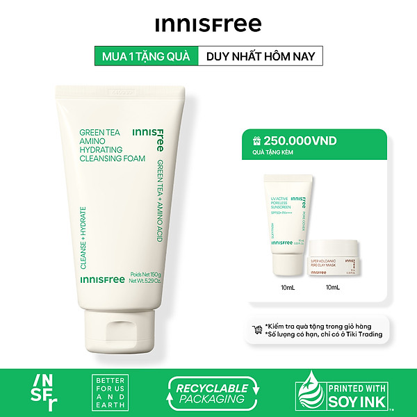 Sữa rửa mặt dưỡng ẩm da innisfree Green Tea Amino Cleansing Foam 150g