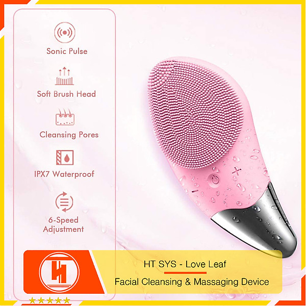 Máy rửa mặt mini massage tích hợp sóng âm HT SYS – Love Leaf – Facial Cleansing & Massaging Device