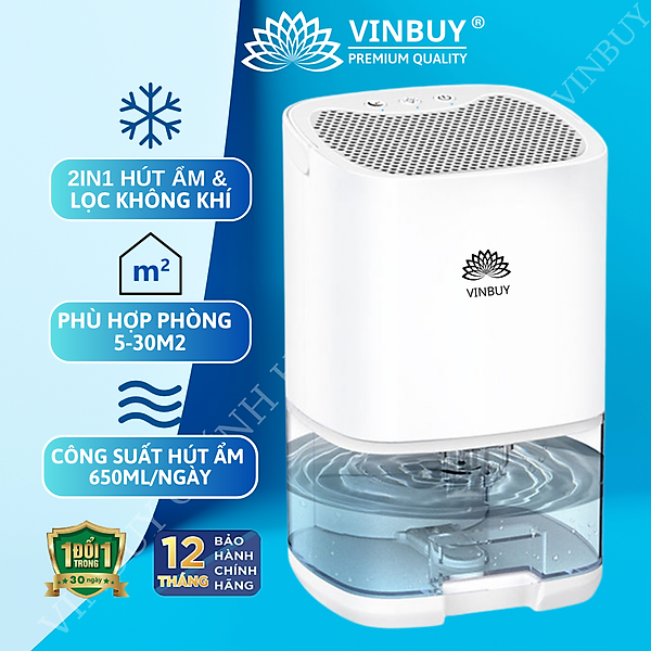 Máy hút ẩm không khí, hút ẩm gia đình gia dụng hàng chính hãng VinBuy, tiện lợi cho phòng ngủ, tủ quần áo, giảm ẩm mốc, lọc không khí loại bỏ chất ô nhiễm, tiếng ồn thấp