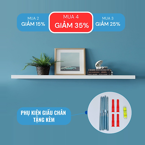 Kệ Treo Tường Màu Trắng Gỗ Chống Ẩm 25mm, Kết Cấu Chịu Lực Âm Tường Thương Hiệu SIB Decor KT005