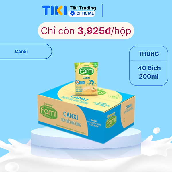 Thùng Sữa Đậu Nành Fami Canxi Nguyên vị (200ml x 40 Bịch)