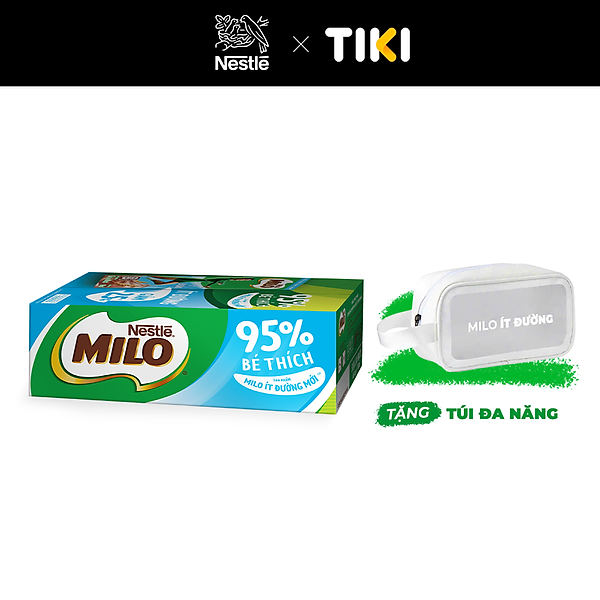 Thùng sữa lúa mạch Nestlé® MILO® Ít đường 180ml (8 hộp/lốc)