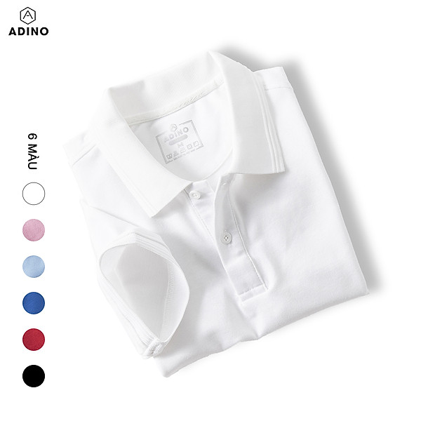 Áo polo nữ màu trắng phối viền chìm ADINO vải cotton polyester mềm dáng slimfit công sở hơi ôm trẻ trung APN03