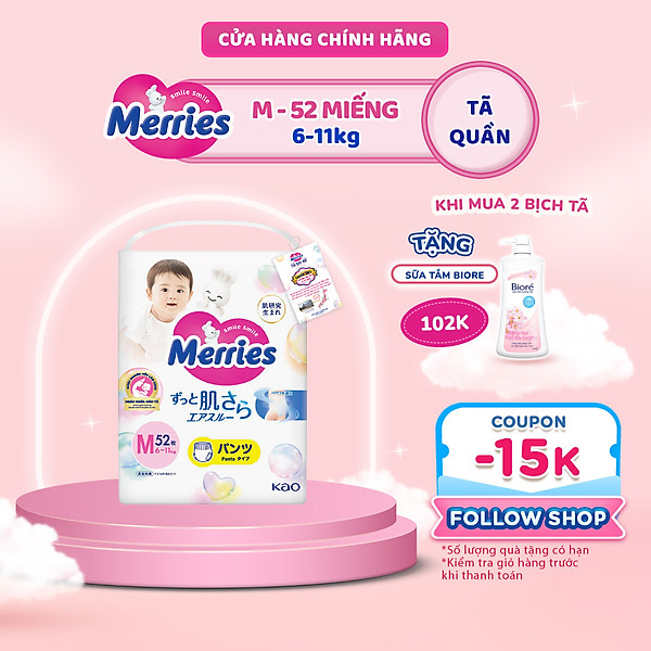 Tã/bỉm quần Merries size M - 52 miếng (dành cho bé từ 6 - 11kg)