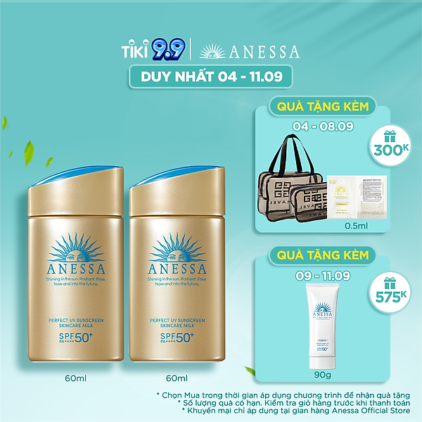 Bộ Đôi 2 Kem Chống Nắng Dạng Sữa Dưỡng Da Bảo Vệ Hoàn Hảo Anessa Perfect Uv Sunscreen Skincare Milk Spf 50+ Pa++++ 60Ml