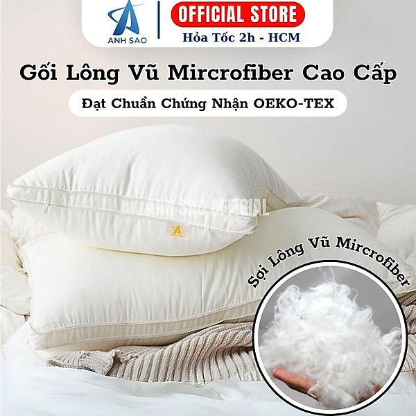 1 Gối Lông vũ Microfiber Cao cấp A - Đạt Chứng nhận OEKO-TEK an toàn sức khỏe, không chứa chất độc hại - Gối nằm êm ái, mềm mịn, kháng khuẩn - Gối chuẩn khách sạn 5 sao