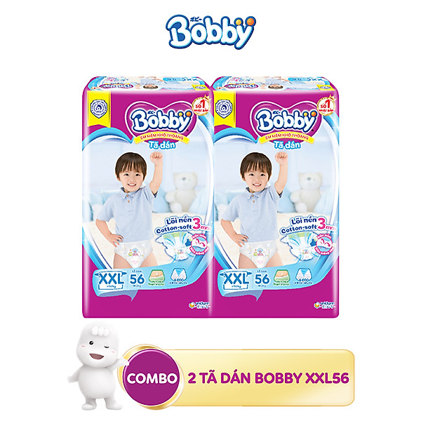 Combo 2 Tã Dán Bobby Siêu Thấm Xxl56 Dành Cho Bé Trên 16Kg