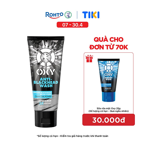 Sữa rửa mặt cho nam Oxy sạch tế bào chết, giảm mụn đầu đen, dạng kem Oxy Anti-Blackhead Wash 100g