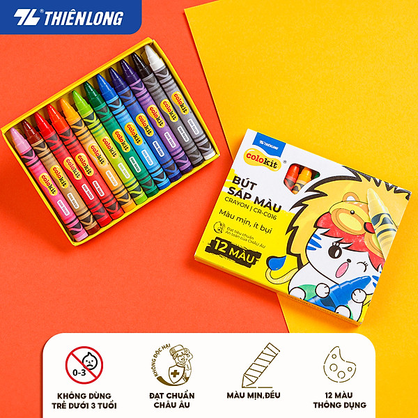 Bút sáp màu Thiên Long Colokit 10/12 màu tươi sáng tiêu chuẩn Châu Âu an toàn cho trẻ em tô màu, vẽ tranh CR-C015/CR-C016